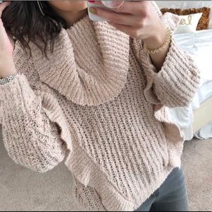 Oversized Ruffle Cowl Neck Sweater
